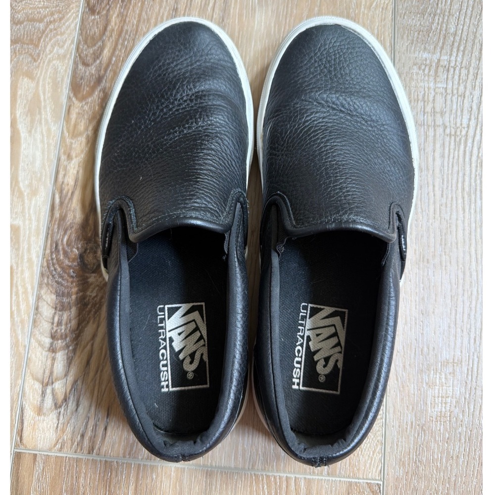 Vans Slip-On Black Tumbled Leather UltraCush Shoes Mens 7 Womens 8.5 Casual⁠